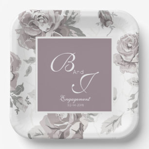 Dusty rose pink engagement paper plates