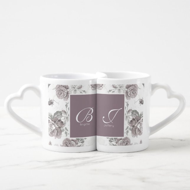 Dusty rose pink engagement party coffee mu coffee mug set (Front Nesting)