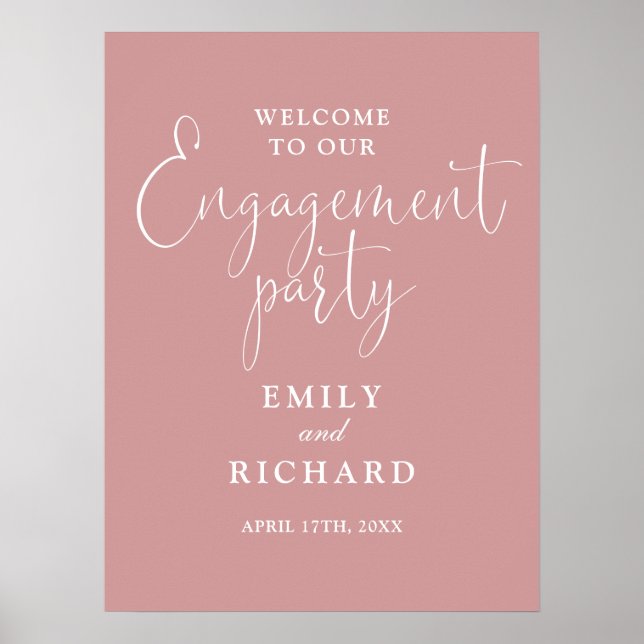 Dusty Rose Pink Engagement Party Welcome Sign (Front)