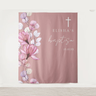 Dusty Rose Pink Floral Baptism Photo Backdrop