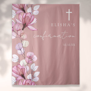 Dusty Rose Pink Floral Confirmation Photo Backdrop