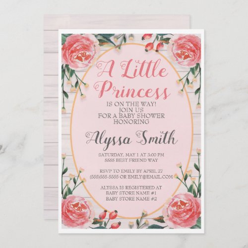 Dusty Rose Pink Floral Greenery Baby Girl Shower Invitation