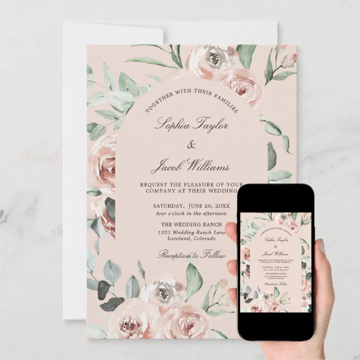 Dusty Rose Pink Floral Greenery Eucalyptus Wedding Invitation | Zazzle