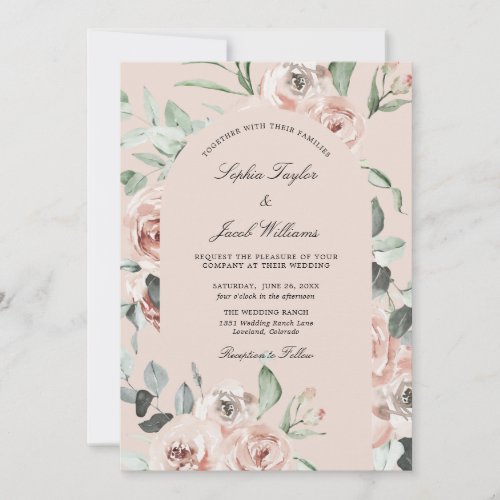 Dusty Rose Pink Floral Greenery Eucalyptus Wedding Invitation
