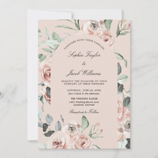 Dusty Rose Pink Floral Greenery Eucalyptus Wedding Invitation | Zazzle