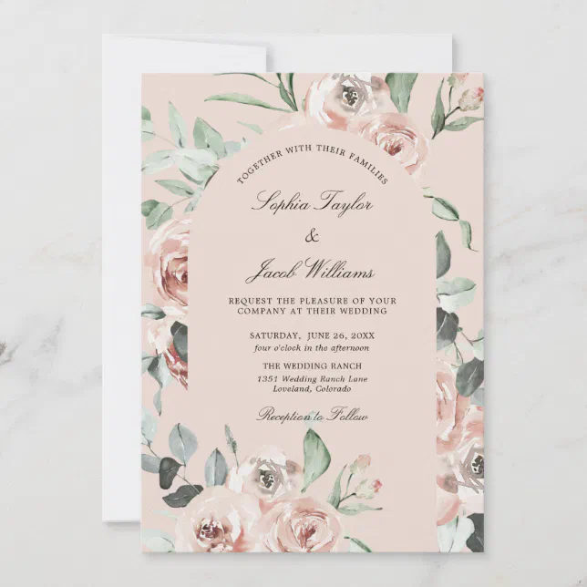 Dusty Rose Pink Floral Greenery Eucalyptus Wedding Invitation | Zazzle