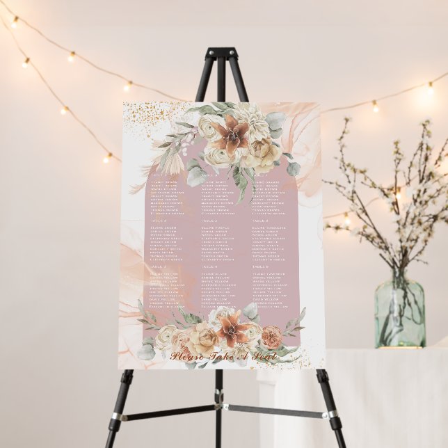 Dusty Rose Pink Floral Pampas Grass Boho Wedding Foam Board (In Situ (Stand))