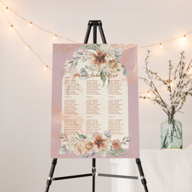 Dusty Rose Pink Floral Pampas Grass Boho Wedding Foam Board