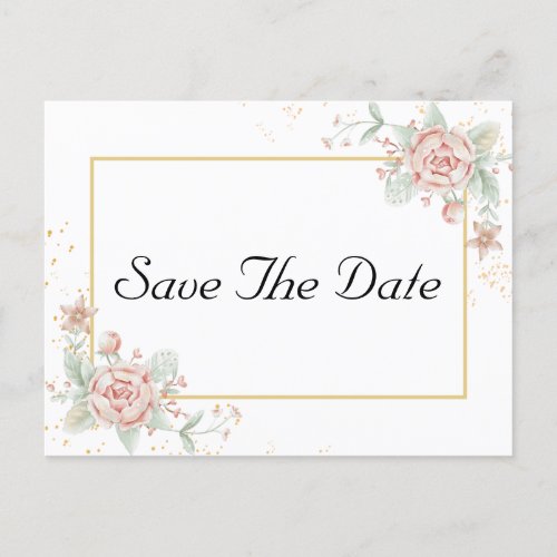 Dusty Rose Pink Floral Peony Save The Date Invitation Postcard