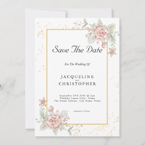 Dusty Rose Pink Floral Peony Save The Date Wedding Invitation