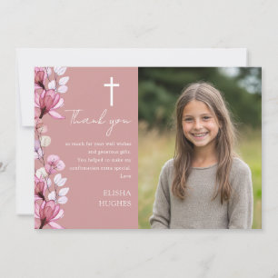 Dusty Rose Pink Floral Photo Confirmation Thank You Card