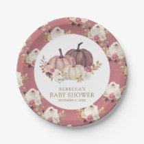 Dusty Rose Pink Floral Pumpkin Baby Shower Paper Plates