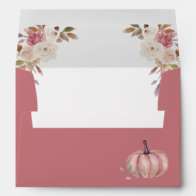 Dusty Rose Pink Floral Pumpkin Wedding Envelope (Back (Bottom))