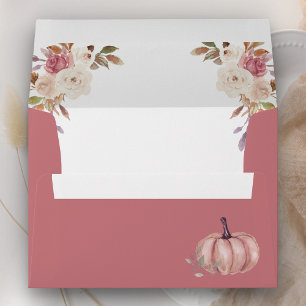 Dusty Rose Pink Floral Pumpkin Wedding Envelope