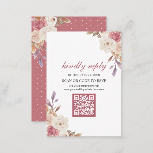 Dusty Rose Pink Floral QR Code RSVP Wedding Enclosure Card