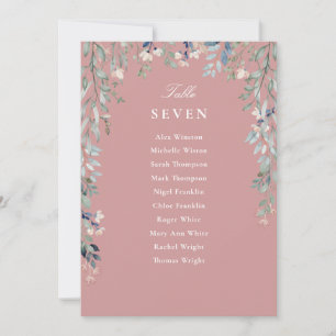 Dusty Rose Pink Floral Seating Plan Table Number