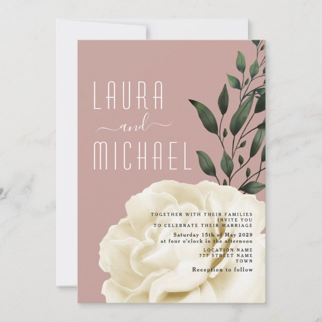 Dusty Rose Pink Floral Wedding Invitation (Front)