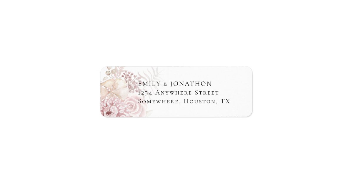 Dusty Rose Pink Floral Wedding Name Return Address Label | Zazzle