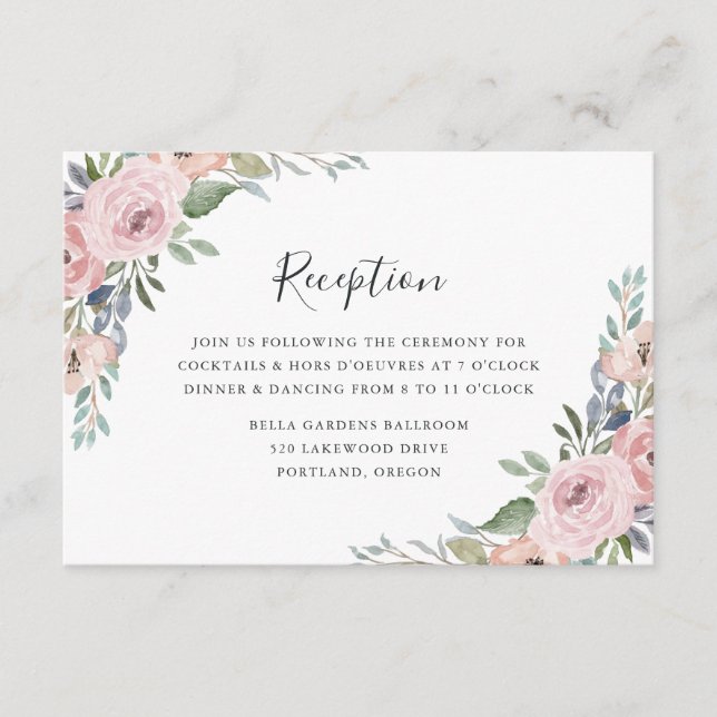 Dusty Rose Pink Floral Wedding Reception Enclosure Card (Front)
