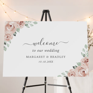 Dusty Rose Pink Floral Wedding Welcome Sign