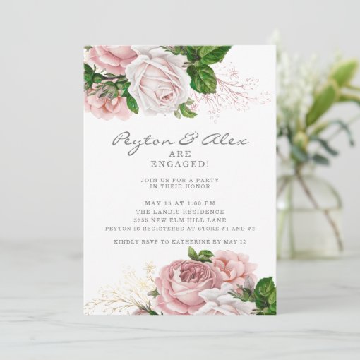 Dusty Rose Pink Floral White Engagement Party Invitation | Zazzle