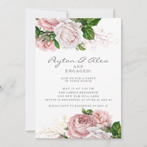 Dusty Rose Pink Floral White Engagement Party Invitation | Zazzle