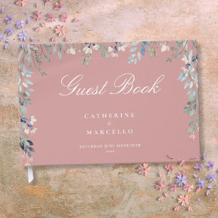 Dusty Rose Pink Floral Wildflowers Cascade Wedding Guest Book