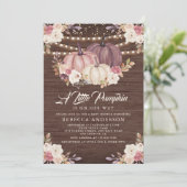 Dusty Rose Pink Floral Wood Pumpkin Baby Shower Invitation (Standing Front)