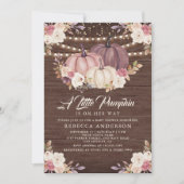 Dusty Rose Pink Floral Wood Pumpkin Baby Shower Invitation (Front)