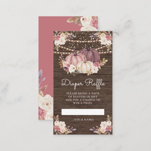 Dusty Rose Pink Floral Wood Pumpkin Diaper Raffle Enclosure Card