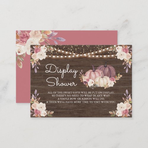 Dusty Rose Pink Floral Wood Pumpkin Display Shower Enclosure Card