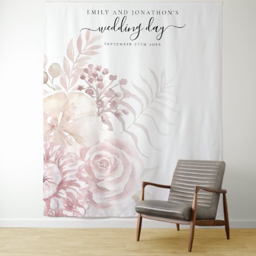 Dusty Rose Pink Florals Wedding Photo Backdrop