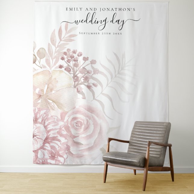 Dusty Rose Pink Florals Wedding Photo Backdrop (In Situ)