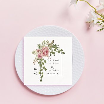 Dusty Rose Pink Flowers  Arch And Monogram Wedding Napkins by weddings_ at Zazzle