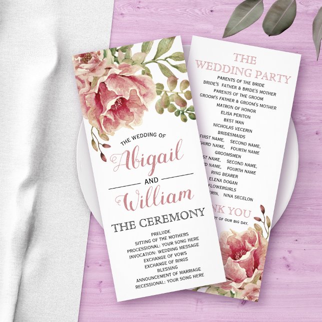 Dusty rose pink flowers floral wedding program (Creator Uploaded)