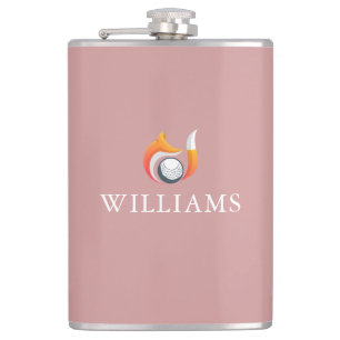 Dusty Rose Pink Fox And Golf Ball Custom Name Flask