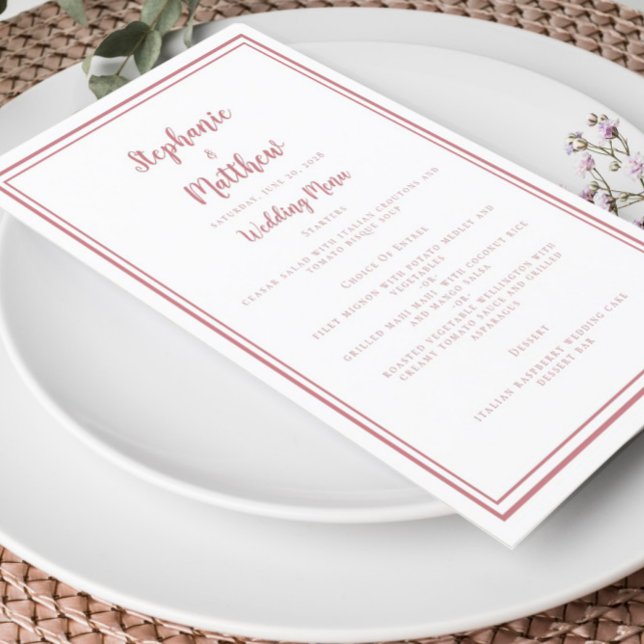 Dusty Rose Pink Framed Wedding Reception Dinner  Menu (Creator Uploaded)