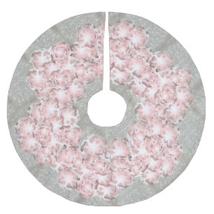 Dusty Rose Pink Gems on Gray with Gold Sparkle Brushed Polyester Tree Skirt