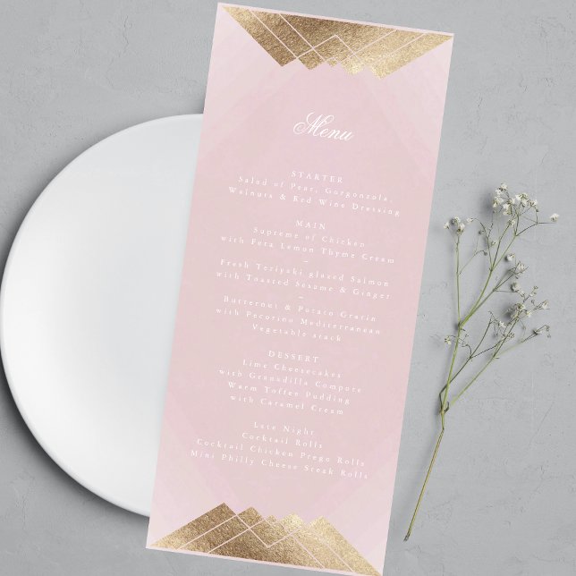 Dusty Rose Pink Geometric Gold Gatsby Wedding Menu (Creator Uploaded)