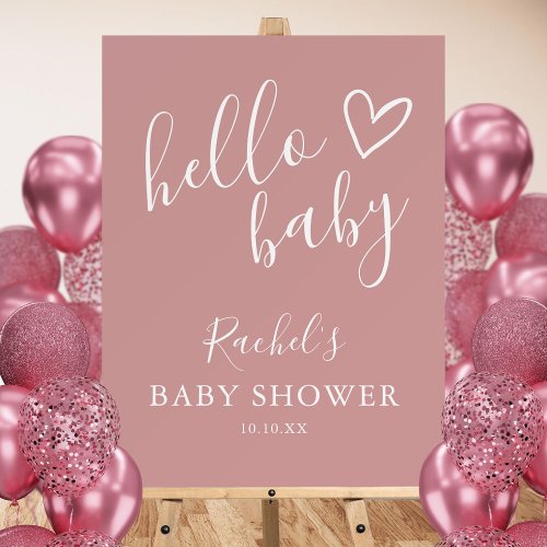 Dusty Rose Pink Girl Hello Baby Shower Sign
