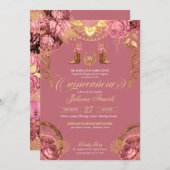 Dusty Rose Pink Gold Elegant Charro Quinceanera In Invitation (Front/Back)