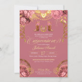 Dusty Rose Pink Gold Elegant Charro Quinceanera In Invitation (Front)