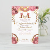 Dusty Rose Pink Gold Elegant Charro Quinceanera Invitation (Standing Front)