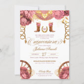 Dusty Rose Pink Gold Elegant Charro Quinceanera Invitation (Front)