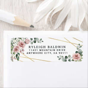 Dusty Rose Pink Gold Floral Return Address Label