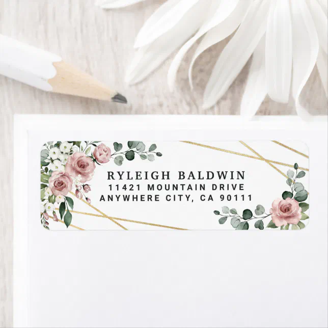 Dusty Rose Pink Gold Floral Return Address Label | Zazzle