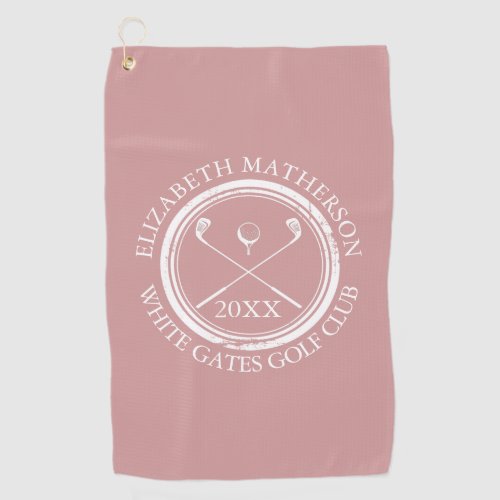 Dusty Rose Pink Golfers Name Club Name and Date Golf Towel