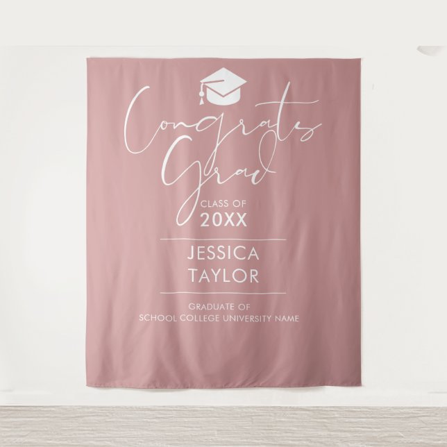 Dusty Rose Pink Graduation Party Photo Backdrop (Front)