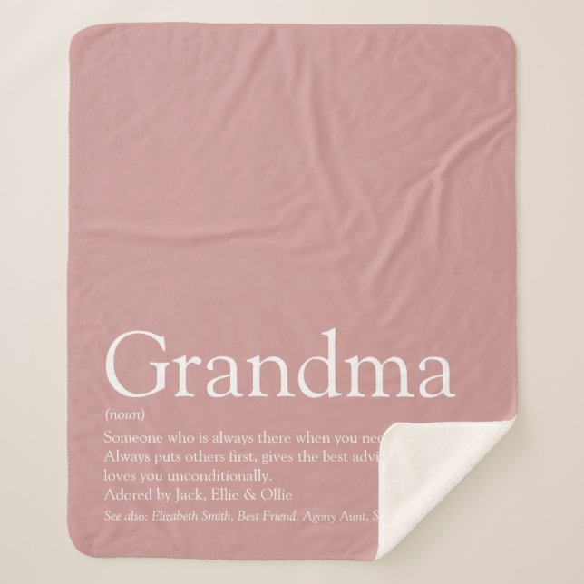 Dusty Rose Pink Grandma Definition Sherpa Blanket (Front)