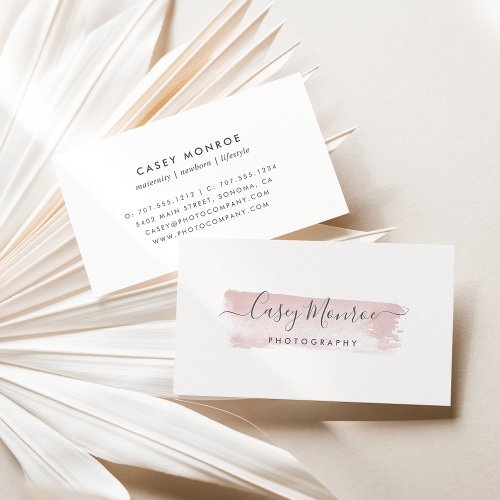 Dusty Rose Pink  Gray Watercolor Signature Script Business Card
